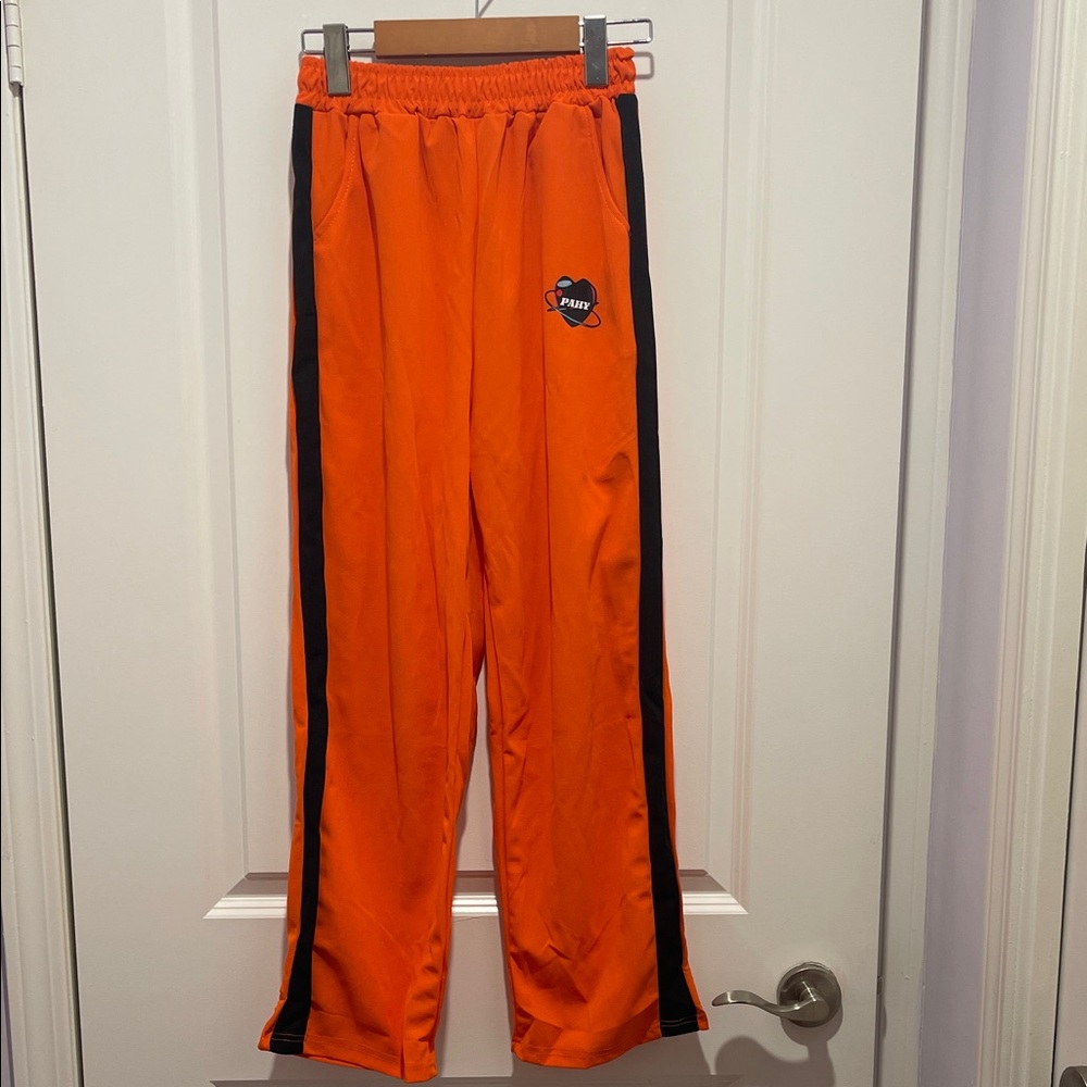 Orange Track Pants with Black Stripes